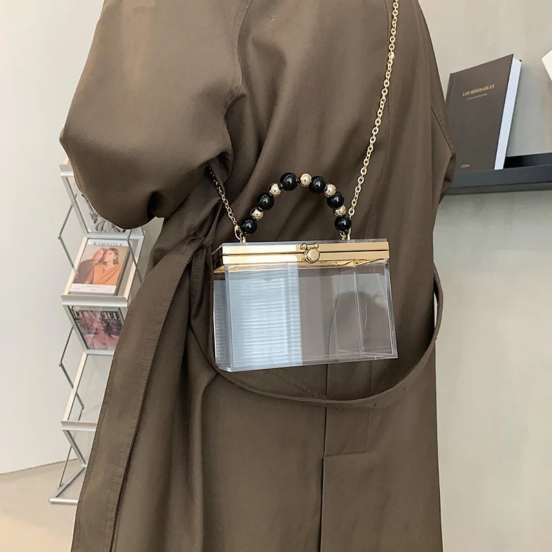 Bolso de acrílico para mujer, bolso de hombro de plástico con cuentas a la moda, bolso de cena transparente para boda para mujer