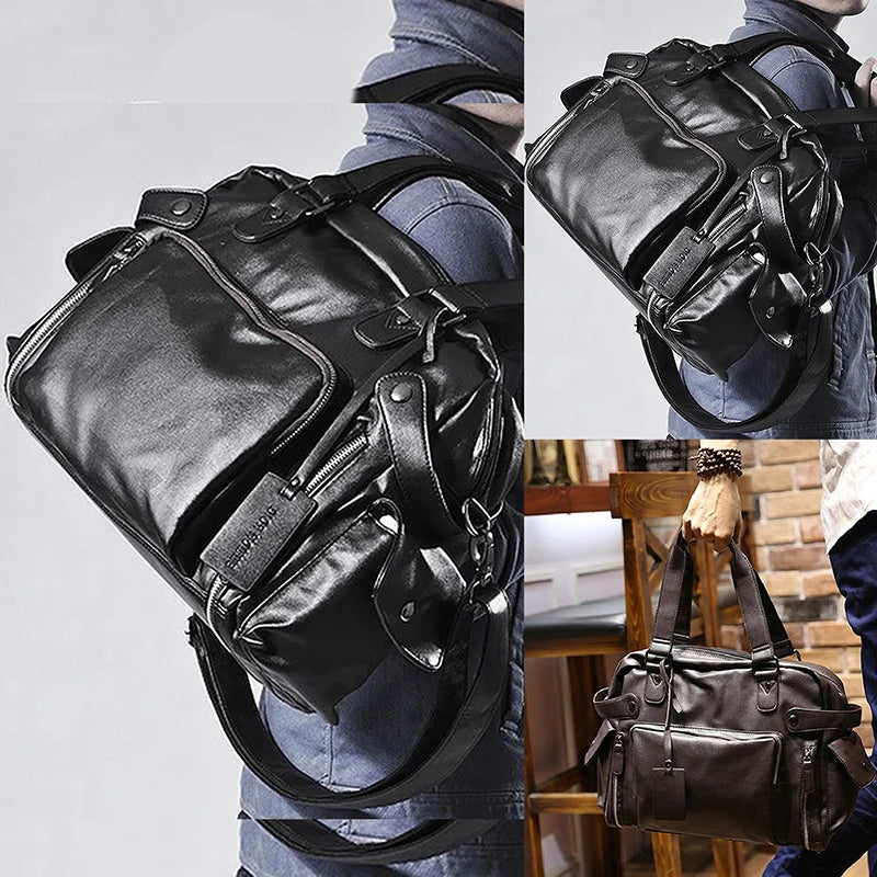 Sac seau pour hommes en cuir PU sac de voyage décontracté grande capacité bagages homme décontracté mode voyage sacs à bandoulière nouveau 2024