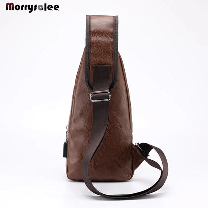 Bolsos cruzados para hombre Bolso de pecho con puerto USB para hombre Bolso bandolera de diseñador Bolsos de hombro de cuero Paquete diagonal 2024 nueva mochila de viaje