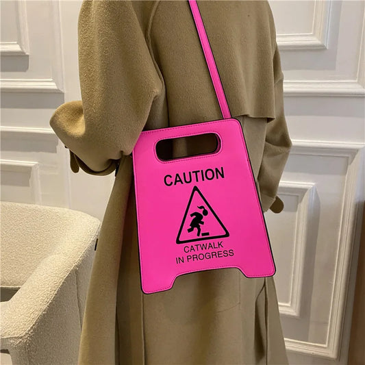 Novelty Shoulder Bag Fashion Caution Tote Handbags Novelty Stop Sign Purse Caution Shoulder Bag for Women Girls