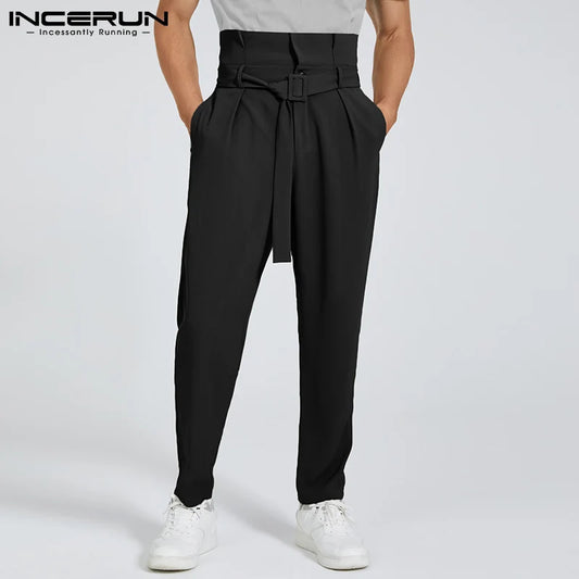 Fashion All-match New Men Pantalons Solid Well Fitting Trousers Casual Street Lace-up Pocket Cargo Long Pants S-5XL INCERUN 2024