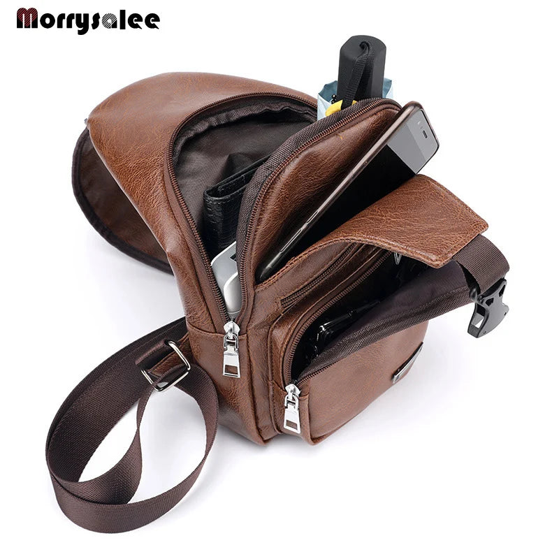 Bolsos cruzados para hombre Bolso de pecho con puerto USB para hombre Bolso bandolera de diseñador Bolsos de hombro de cuero Paquete diagonal 2024 nueva mochila de viaje