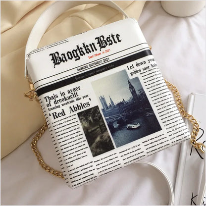 Bolso de hombro con grafiti, estampado de letras de periódico, cadena, bolso cruzado de moda para mujer, bolso de mano de diseñador, bonito bolso tipo cartera