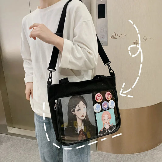 Bolso de lona japonés Harajuku JK para mujer, bolso de mano transparente con bolsillo, mochila para uniforme de secundaria para niñas, bolso bandolera JK