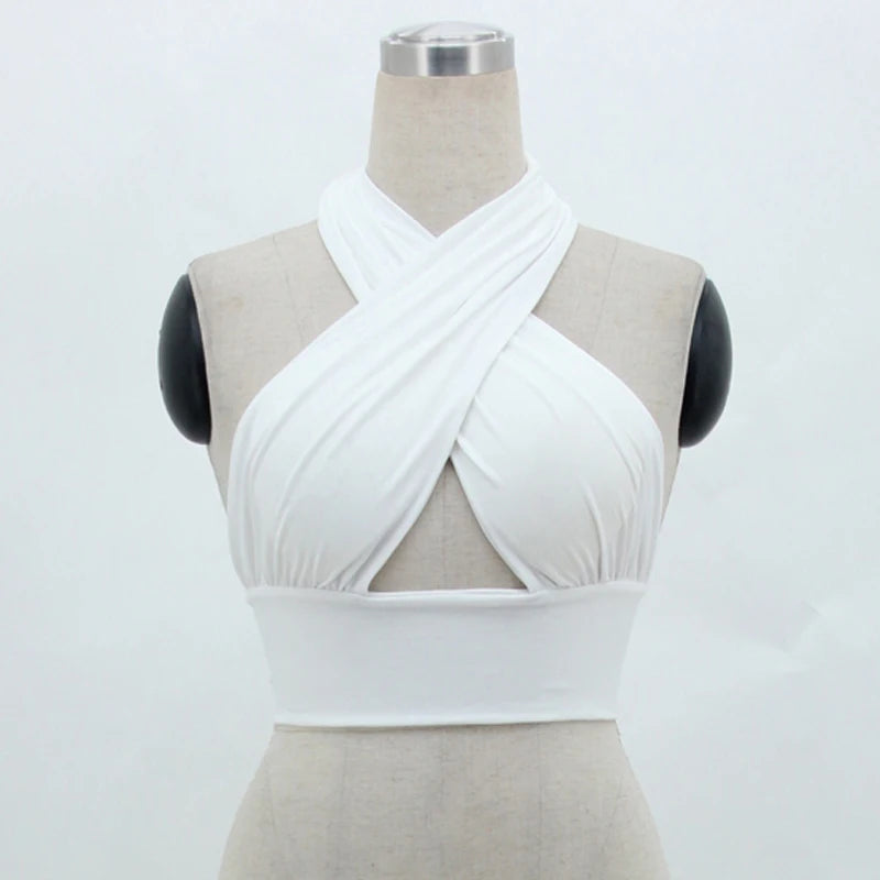 Sex Women Strappy Cross Tank Top Over Front Cut Out Halter Neck Sleeveless Backless Bandage Vest Summer Sexy Tops Woman Clothes