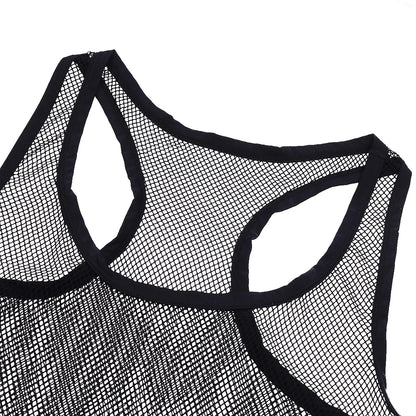 YiZYiF Mens Sexy Black Mesh See Through Clubwear Tank Vest Shirt T-Shirt  Fishnet Club Party wear free shipping