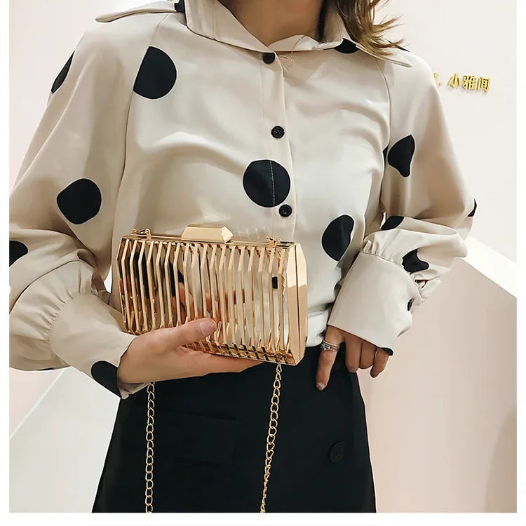 Unique Design Metal Hollow Fashion Women's Evening Clutch Bag Ladies Chain Shoulder Bag Crossbody Messenger Party Bag Frame