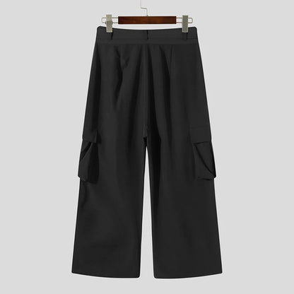 Stylish New Men's Party Shows Pantalons Wide-leg Trousers Male Belt Solid All-match Simple Trousers Overalls S-5XL INCERUN 2023