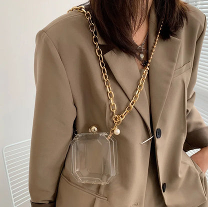 Mini sac à bandoulière en acrylique pour femme, sac à grande chaîne transparent, nouvelle mode 2021, sac messager rouge