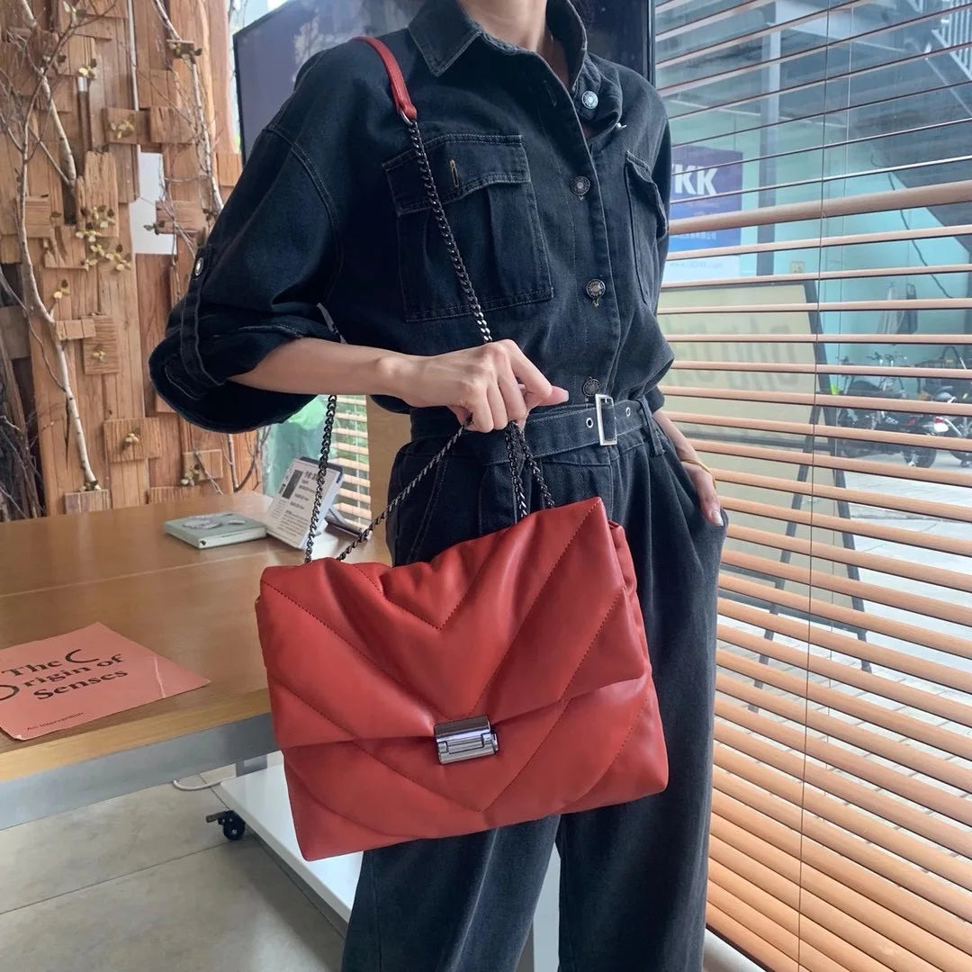 Bolsos de hombro con cadena de eslabones de moda para mujer, bolsos cruzados de diseñador, bolsos de mensajero de cuero sintético suave de lujo, bolsos de mano de gran capacidad