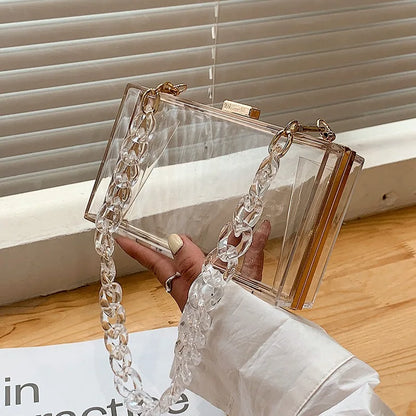 Acrylic Transparent Box Bag Tote Bag Long Acrylic Chain Shoulder Bag New High-quality PVC Women's Designer Bag Chain Square Bag