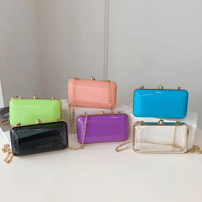 Transparent PVC Clear Jelly Bag Tote Candy Color Acrylic Box Clutches Beach Summer Evening Wallet Lady Girl Flap Purse Handbags