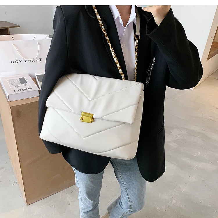 Bolsos de hombro con cadena de eslabones de moda para mujer, bolsos cruzados de diseñador, bolsos de mensajero de cuero sintético suave de lujo, bolsos de mano de gran capacidad