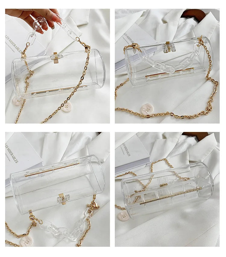 Bolso de mano transparente con cadena de acrílico para mujer, bolsa de gelatina individual con forma hexagonal de PVC transparente, minibolsos de mano de diseñador para noche tipo bandolera