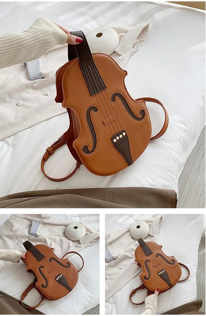 Bolso de mano con diseño de violín para mujer, estilo musical, de piel, novedoso, tipo bandolera, con asa para el hombro