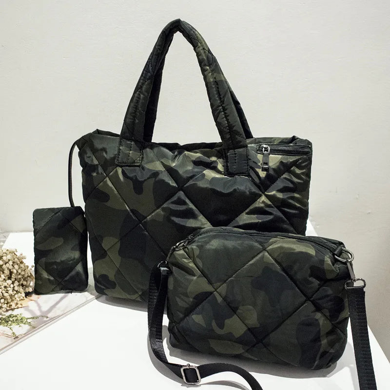 Bolsos de hombro de algodón de moda para mujer, bolsos de diseñador de 3 piezas, bolsos de mano, bolso cruzado espacial, bolsos grandes para mujer, bolsos grandes de color verde militar