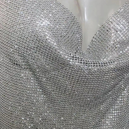 Vestido de mujer hecho a mano de metal con cristales y espalda descubierta, cadena para el cuerpo, accesorios de diamantes de imitación, vestidos de fiesta de cumpleaños número 21, minivestidos