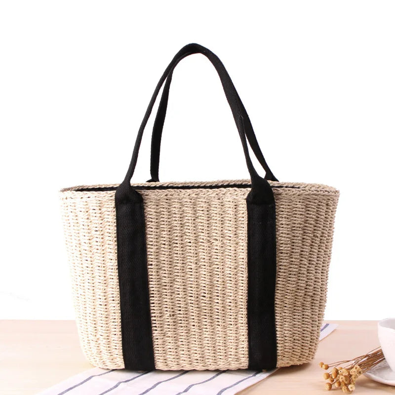 Bolsos de mano informales de ratán para mujer, bolsos de hombro tejidos de mimbre, bolso de paja para playa de verano, bolso de mano de gran capacidad para mujer, bolsos grandes Bali 2021