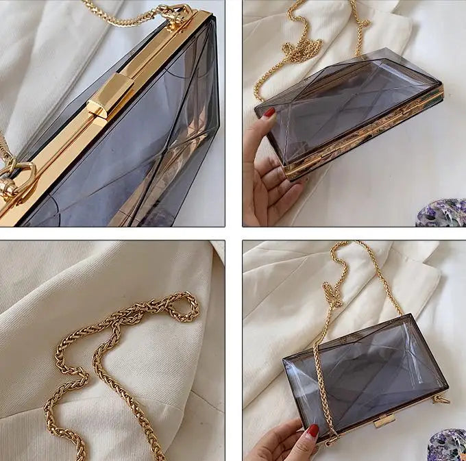 Transparent Chain Shoulder Bag Women's Korean Fashion Personalized Casual Clip Messenger Bag Acrylic Box Chain Bag