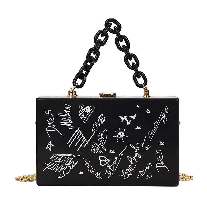 New Fashion Bag Women's Bag Personalized Graffiti Acrylic Box Bag Crossbody Messenger Single Shoulder Chain Bag