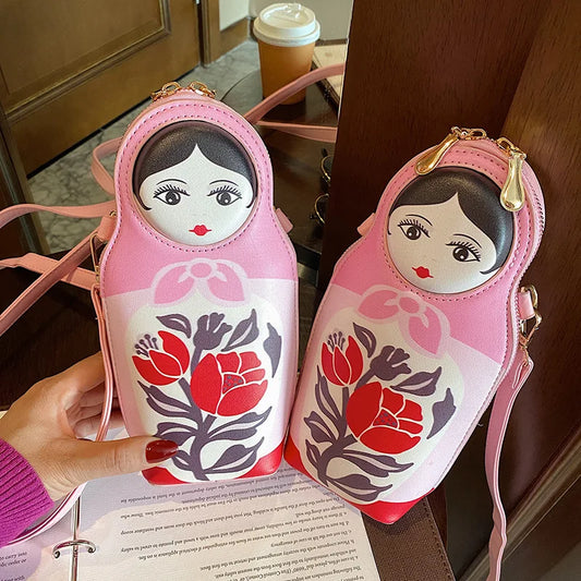 Creative Matryoshka Print Bag Women Crossbody Bags Women New Fashion PU Leather Bag Phone&Purses Bag Shoulder Bag Bolsas