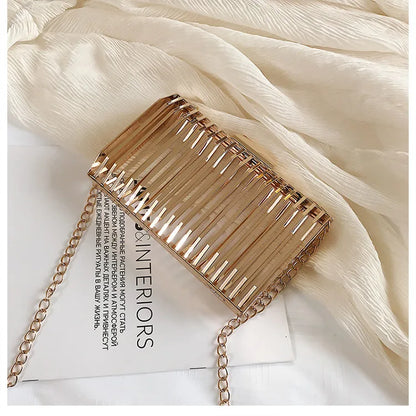 Unique Design Metal Hollow Fashion Women's Evening Clutch Bag Ladies Chain Shoulder Bag Crossbody Messenger Party Bag Frame