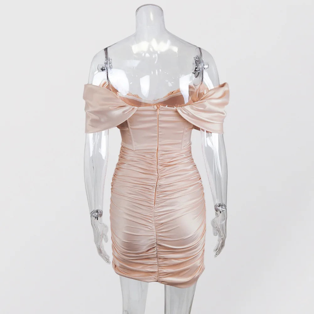 Robe moulante en satin pour femme, robe de soirée mini, nouveauté 2021, rose, épaules dénudées, robe moulante, robe de soirée, club, célébrité