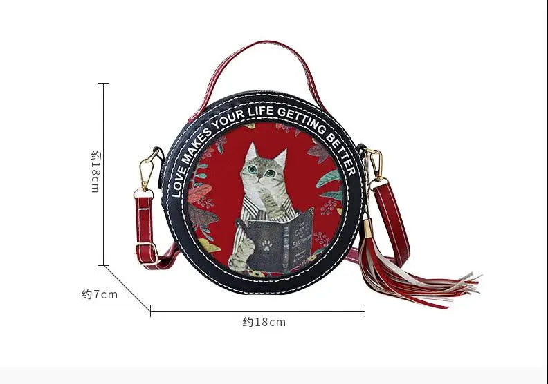 Ensemble de matériel pour sac à bandoulière rond en PU pour chat et chaton pour sac de téléphone pour femme, sac à main à faire soi-même, couture