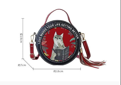 Ensemble de matériel pour sac à bandoulière rond en PU pour chat et chaton pour sac de téléphone pour femme, sac à main à faire soi-même, couture