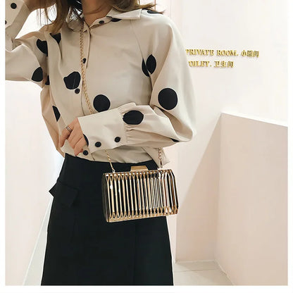 Unique Design Metal Hollow Fashion Women's Evening Clutch Bag Ladies Chain Shoulder Bag Crossbody Messenger Party Bag Frame