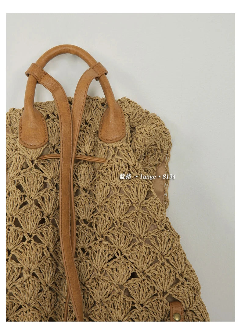 Mochilas casuales de paja hueca para mujer, mochilas tejidas de mimbre, bolsos de ratán para playa de verano, bolsos de viaje vintage de Bali para mujer 2021