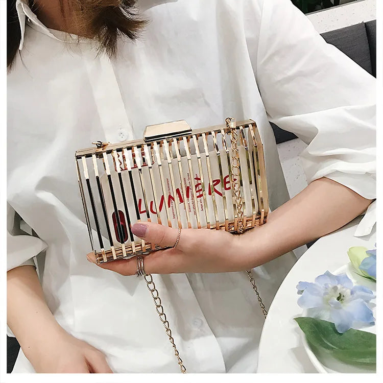 Unique Design Metal Hollow Fashion Women's Evening Clutch Bag Ladies Chain Shoulder Bag Crossbody Messenger Party Bag Frame