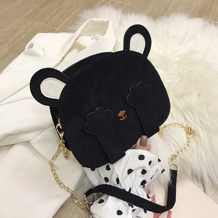 Bolso de hombro con diseño de oso de dibujos animados para mujer, bonito bolso de ante con diseño de oso, bolso cruzado con cadena para mujer, bolso de piel sintética, minibolsos con diseño de animales, novedad de 2019