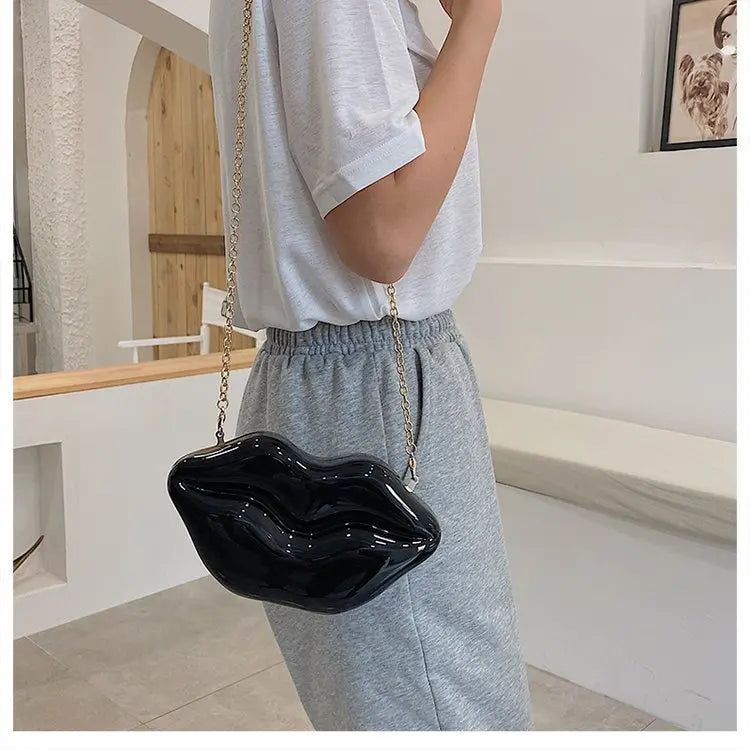 Bolso de mano con forma de labios dorados para mujer, bolso de hombro con cadena acrílica de alta calidad para mujer, bolso de noche, bolso con forma de labios