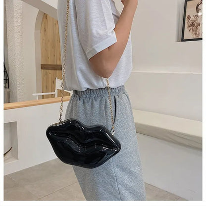 Bolso de mano con forma de labios dorados para mujer, bolso de hombro con cadena acrílica de alta calidad para mujer, bolso de noche, bolso con forma de labios