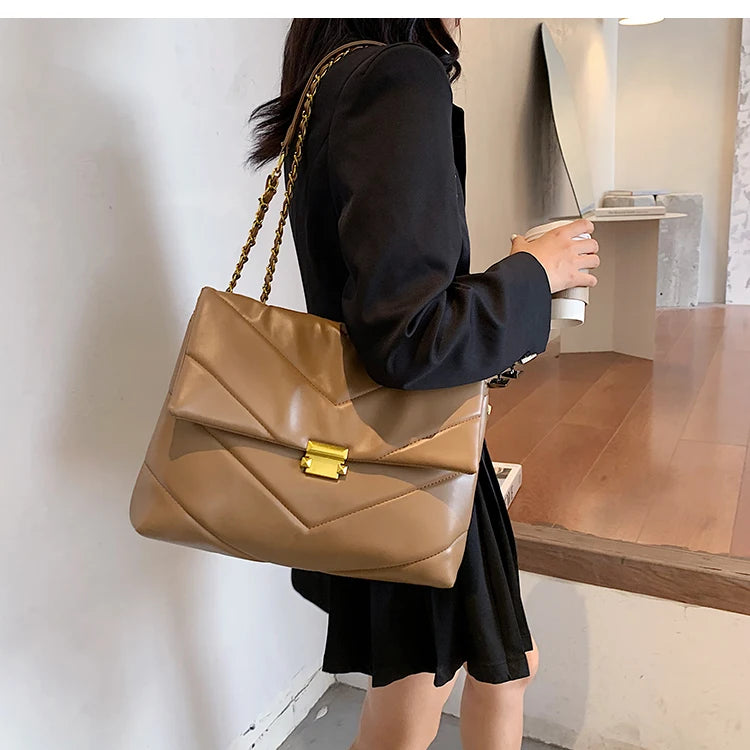 Bolsos de hombro con cadena de eslabones de moda para mujer, bolsos cruzados de diseñador, bolsos de mensajero de cuero sintético suave de lujo, bolsos de mano de gran capacidad