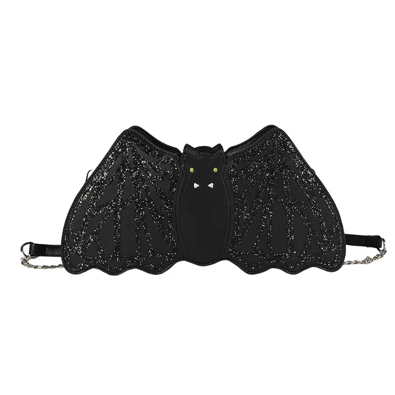 Bolso bandolera de PU con forma de murciélago y lentejuelas bordadas a la moda para mujer, divertido bolso de hombro, bolso cruzado con forma de murciélago negro