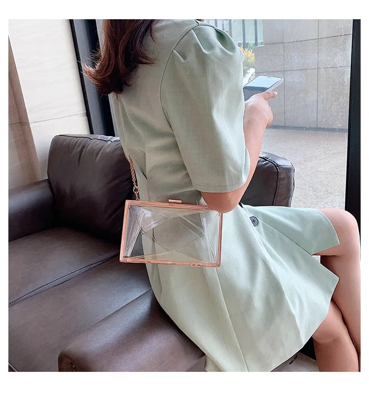 Transparent Chain Shoulder Bag Women's Korean Fashion Personalized Casual Clip Messenger Bag Acrylic Box Chain Bag