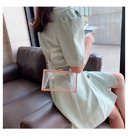 Transparent Chain Shoulder Bag Women's Korean Fashion Personalized Casual Clip Messenger Bag Acrylic Box Chain Bag