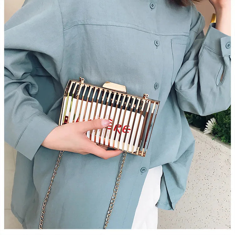 Unique Design Metal Hollow Fashion Women's Evening Clutch Bag Ladies Chain Shoulder Bag Crossbody Messenger Party Bag Frame