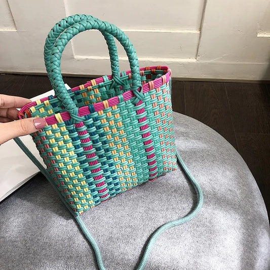 Bolsos de mano informales de mimbre para mujer, bolsos cruzados de mimbre tejidos a mano, bolsos de paja para playa de verano, bolsos pequeños de mano 2021