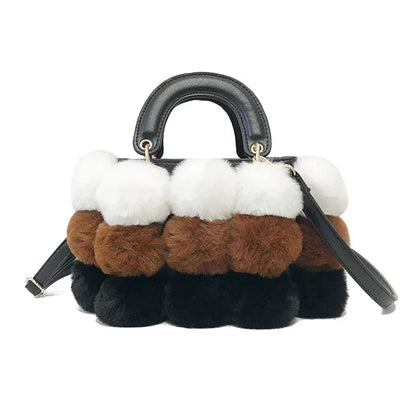 Sac fourre-tout de luxe en fausse fourrure pour femme, joli sac à main de créateur, sac à bandoulière avec boule de poils, nouvelle collection hiver