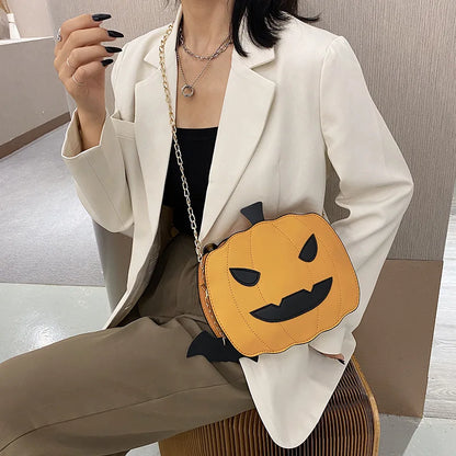 Bolso bandolera de poliuretano con forma de murciélago y calabaza de broma, bolso de hombro con dibujos animados divertidos y personalidad, bolso cruzado con cadena para mujer, bolso de mano