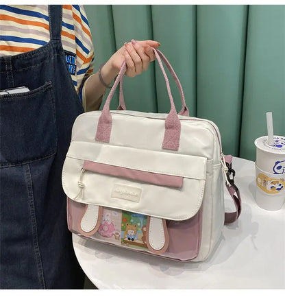 Japanese Preppy Style Handbag Women JK Girls Crossbody Bags Transparent Bag Bunny Ears Shoulder Bag Women Book Bag Itabag Girls