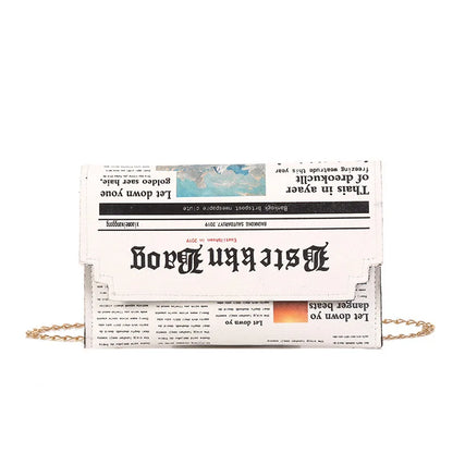 Creative Newspaper Design Chains Crossbody Bag for Women Funny Pu Leather Lady Shoulder Messenger Bags Cute Small Female Purses