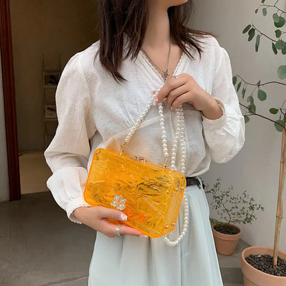 Transparent Acrylic Box Bag Fashion Crack Pattern Design Girl's Candy Color Chain Small Shoulder Bag Dinner Bag Clear Bag