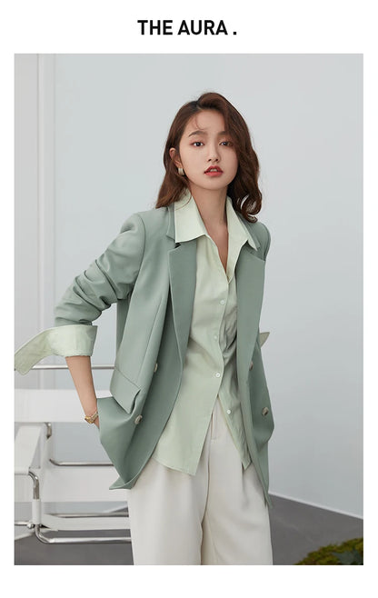 FSLE Women Black Blazer Office Lady Blazers Coats Spring Autumn Oversized Jacket Female Elegant Business Coat Z210024