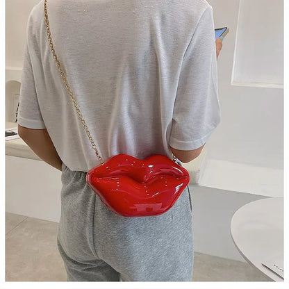 Bolso de mano con forma de labios dorados para mujer, bolso de hombro con cadena acrílica de alta calidad para mujer, bolso de noche, bolso con forma de labios