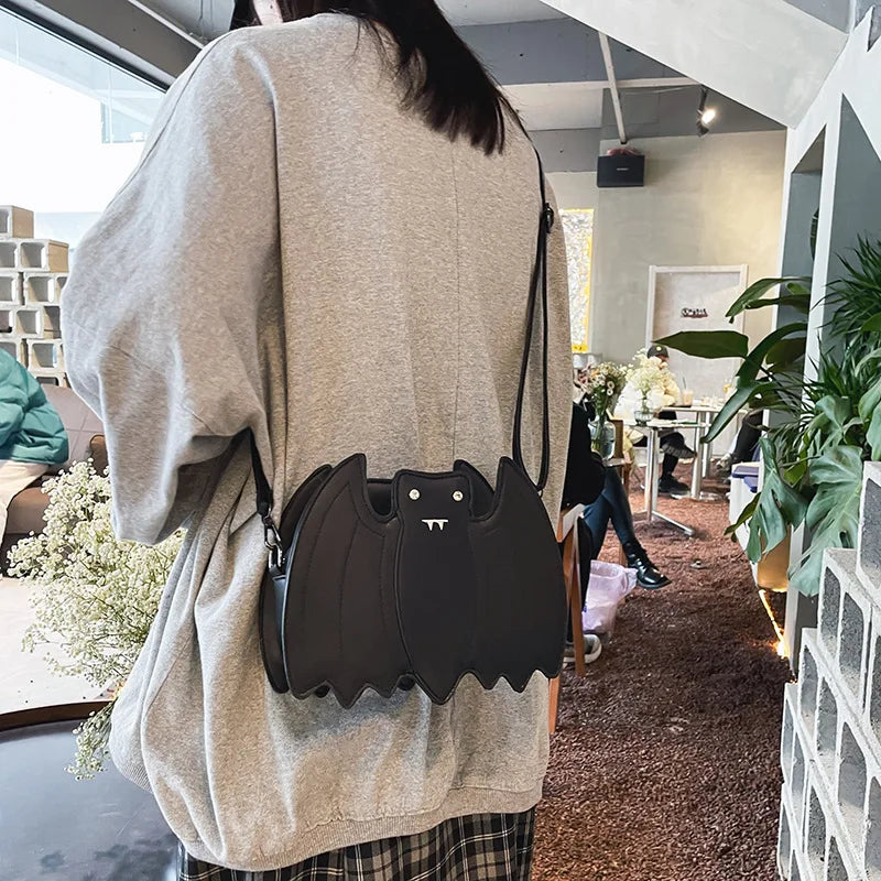 Pu Leather Bat Crossbody Bag for Women Funny Animal Pattern Shoulder Bag Gothic Animal Satchel Messenger Bags