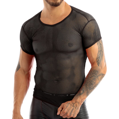 2022 Fashion Men Mesh T Shirt See Through Short Sleeve Slim Party Nightclub Wear Sexy T-shirts Top Thin Breathable Camiseta